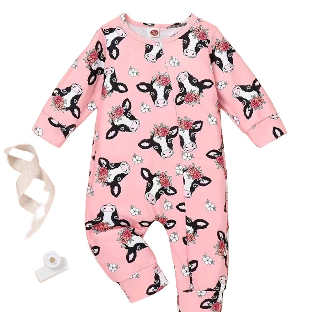 New Baby Toddler pink Cow Print sleeper 3-6 months